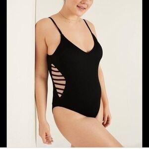 VICTORIA'S SECRET PINK Swim STRAPPY SIDE RIBBED ONE-PIECE Black